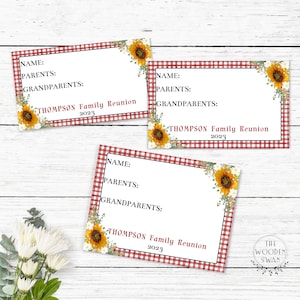Familientreffen Namensschild Vorlage, Party Namensschilder, Familienfeier, Sonnenblumen, Familientreffen, 3 Größen, bearbeitbare Textvorlage 743S