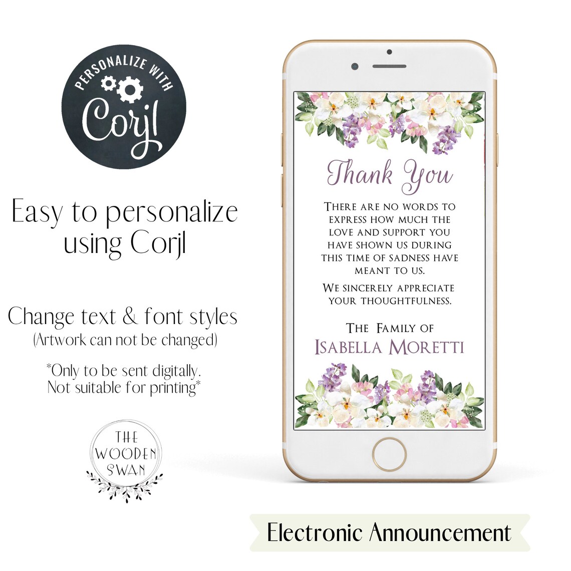 Electronic Thank You Card Template, Digital Ecard, Digital Thanks, Appreciation, Kindness