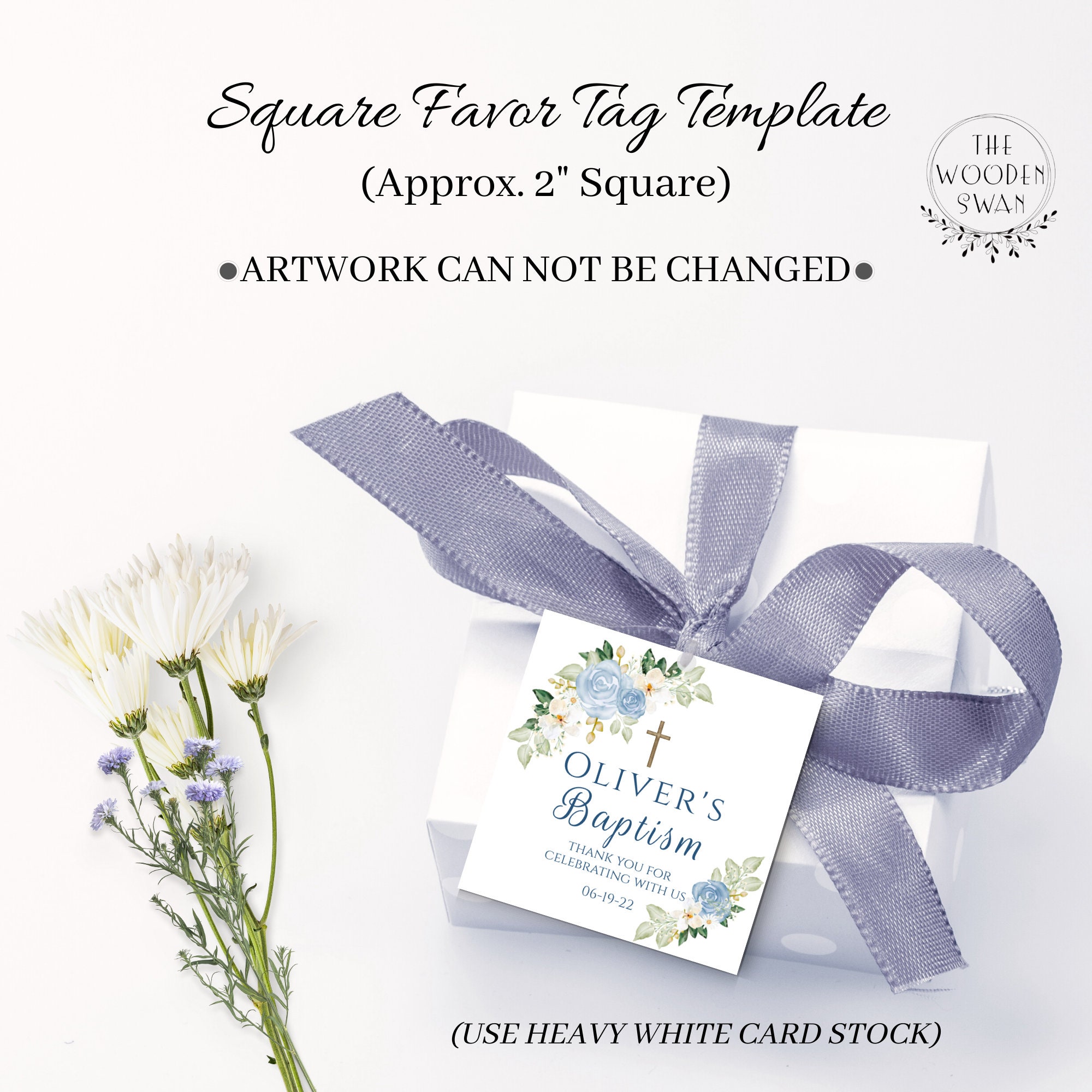 Printable Baptism 2 Square Tag Template, Square Gift Tags, Christening ...