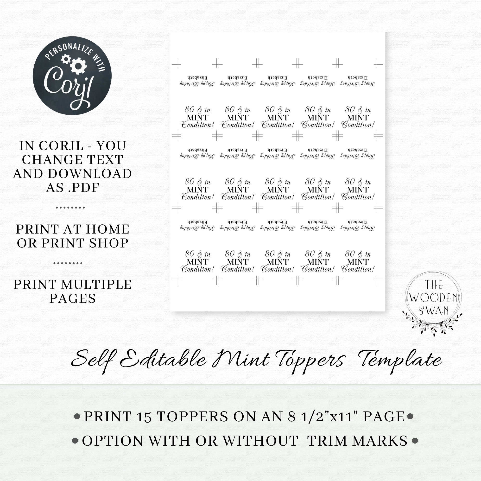 Printable Birthday Mint Favor Topper Template, Custom Mint Party Favors, Party Mint, 50, 60, 70 ...