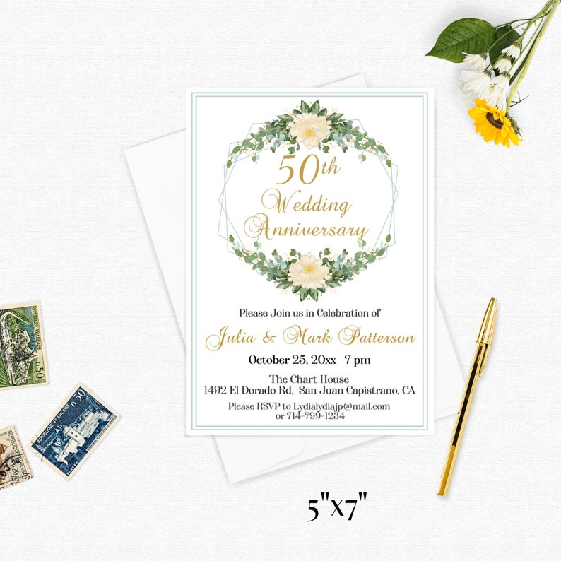 Printable Anniversary Invitation Template, Golden Anniversary, 25, 50 ...