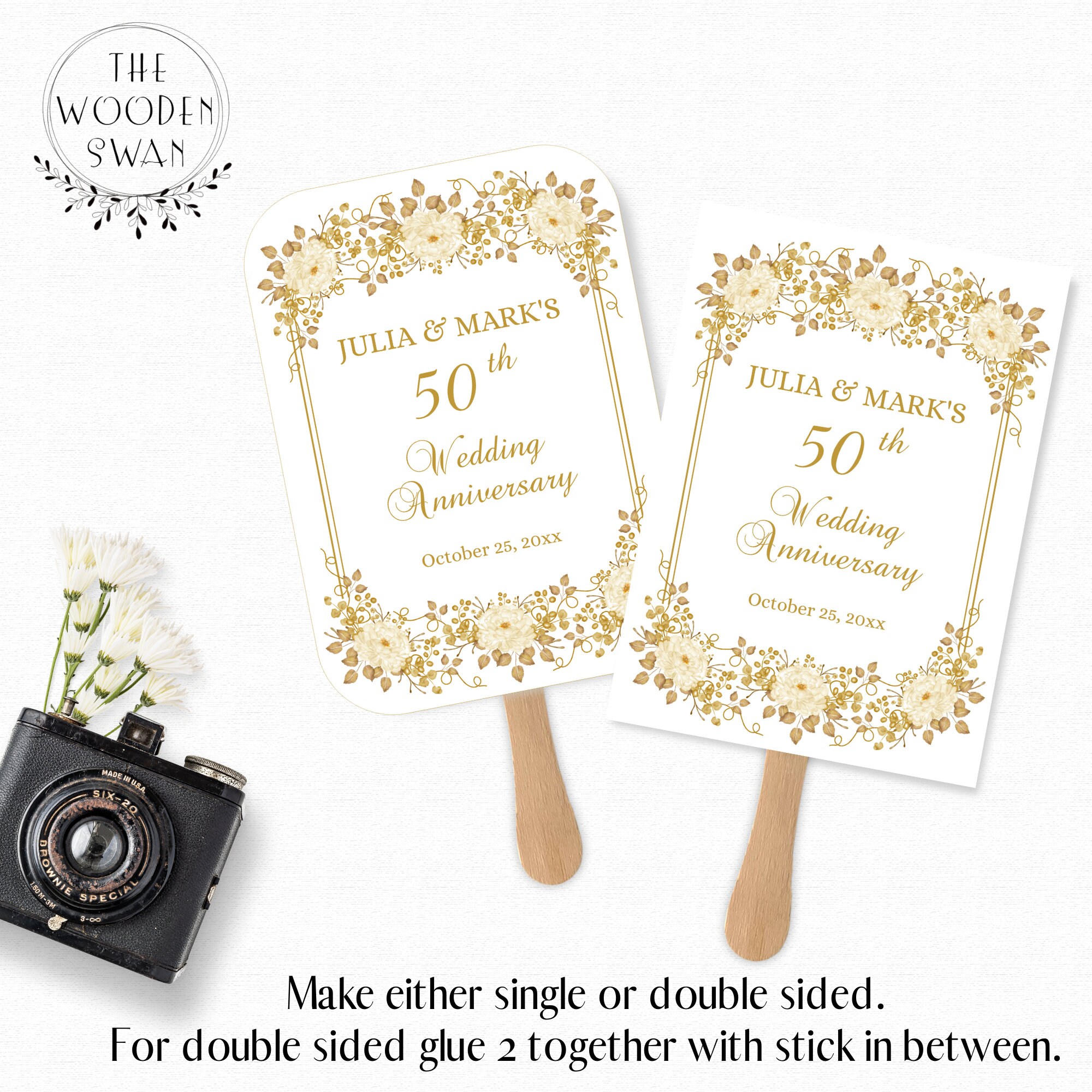 50th Wedding Anniversary Hand Fan Template, Birthday Party, 5x7 ...