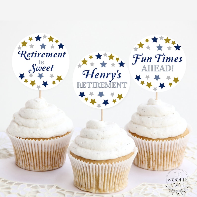 Printable Retirement Cupcake Toppers Round Gift Tags Happy Etsy
