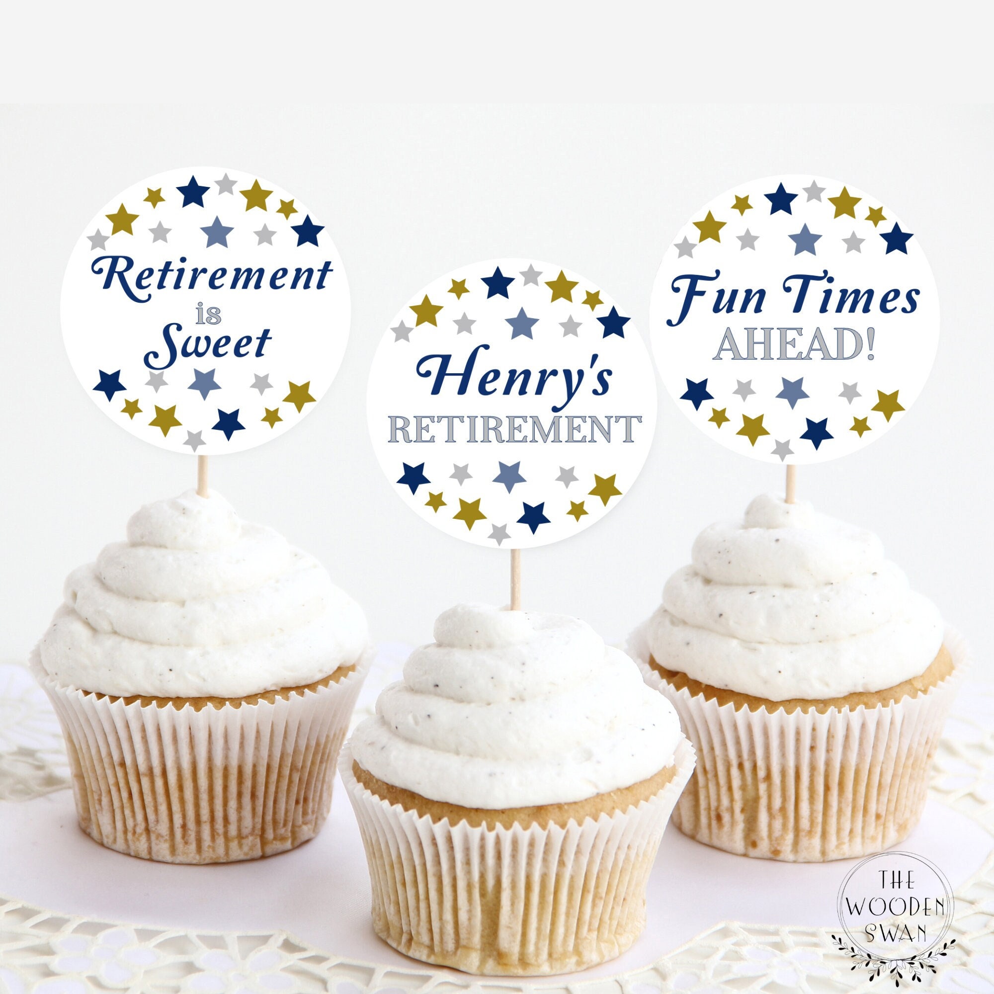Printable Retirement Cupcake Toppers Round Gift Tags Happy Etsy