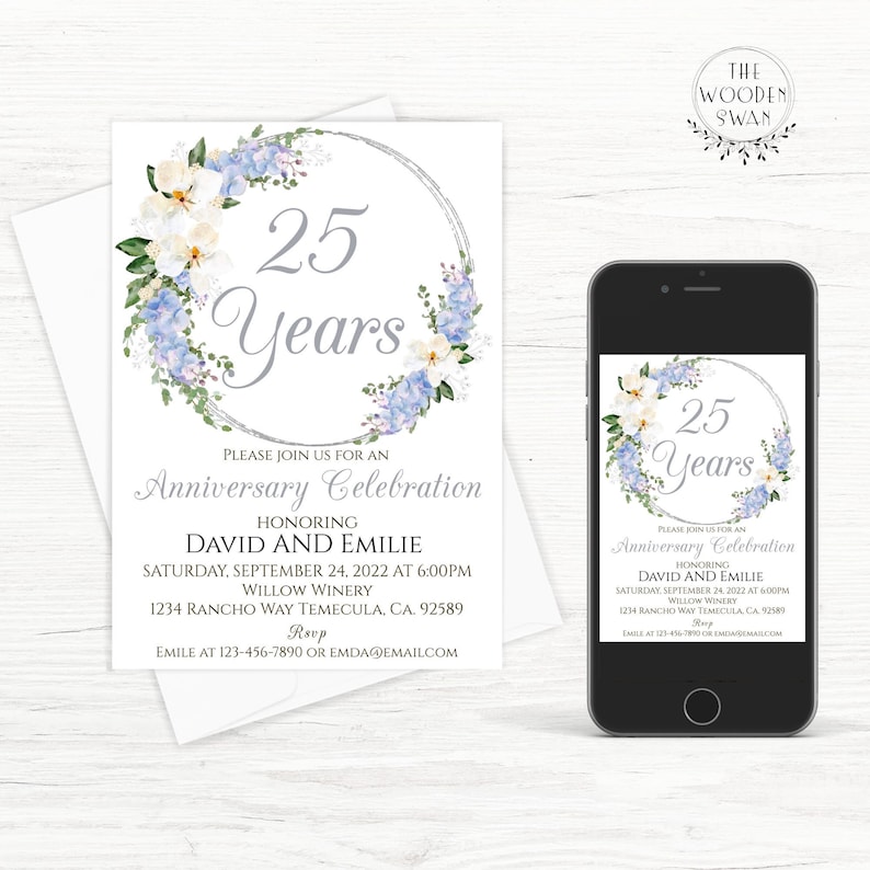 Printable Anniversary Invitation Template, Silver Anniversary, 25,or