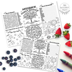 Printable Family Reunion Activity Sheet or Placemat Templates, 6 Games, Family Gathering Fun, Family Summer Reunion, Editable Text, 715K