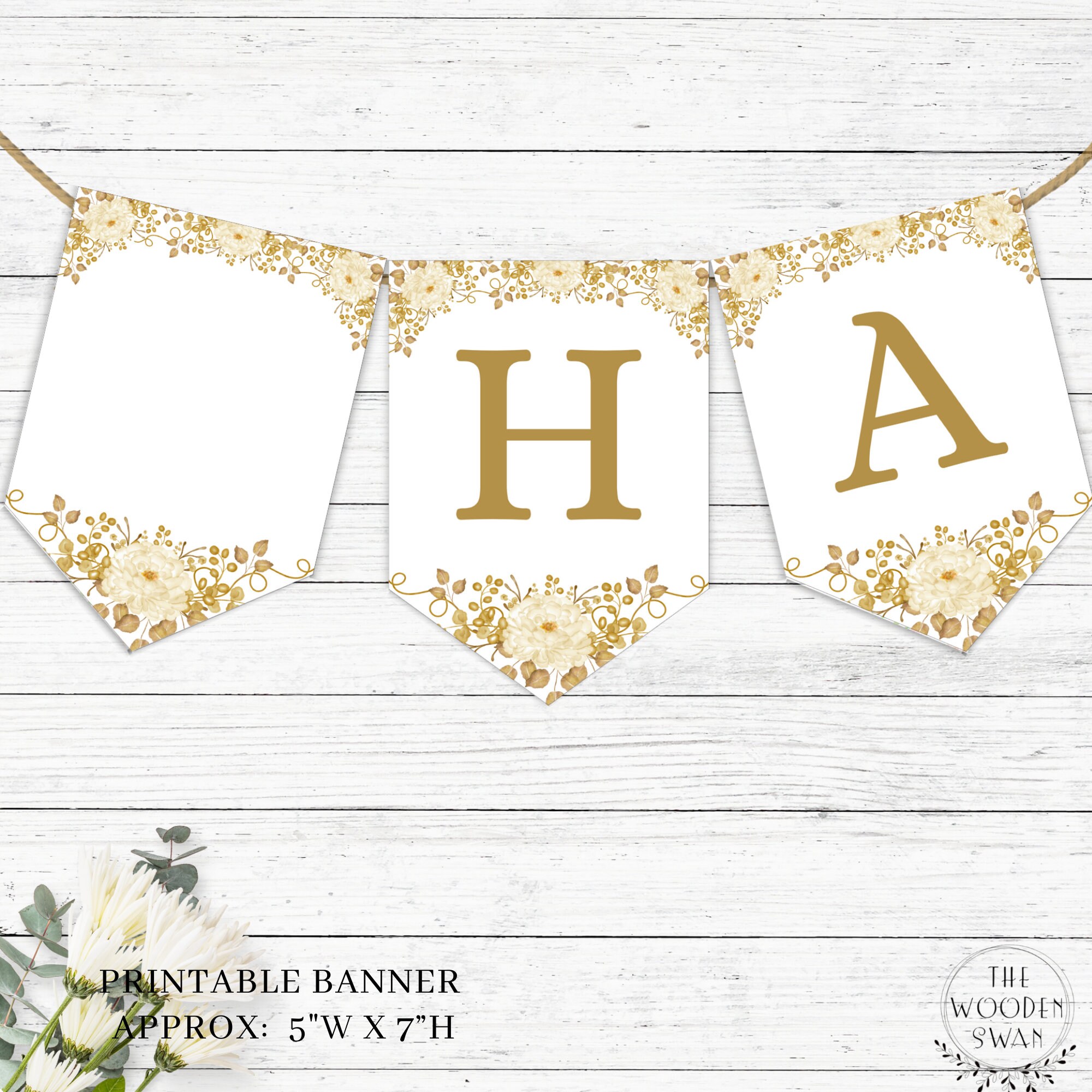 Printable 50th Anniversary Templates, 4 Item Bundle, Golden Floral ...