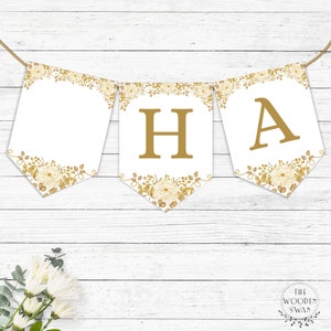 Golden Anniversary Printable Banner, Editable Banner Template, 50th Anniversary Party, 5&quot;x7&quot; Flag, Instant Download PDF 601K
