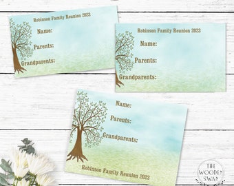 Family Reunion Name Tag Template , Party Name Tags, Family Celebration, Family Tree, Approx. 3.375” x2.33”, Editable Text Template 713K