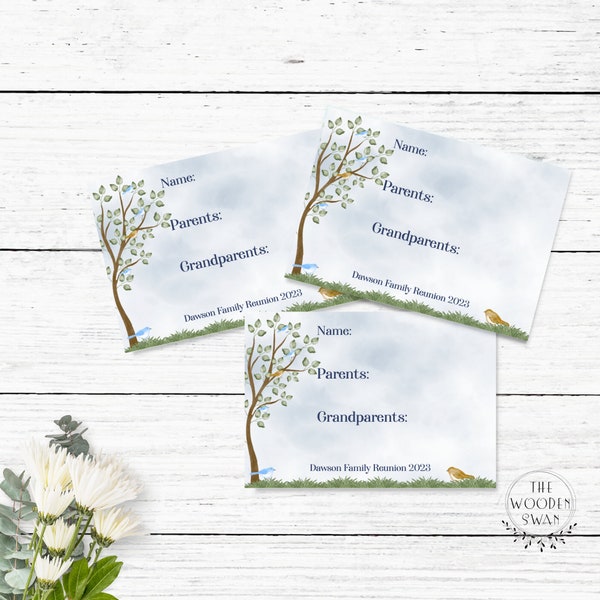 Family Reunion Name Tag Template, Party Name Tags, Family Reunion Celebration, Family Tree, 3 Sizes Included, Editable Text Template 722S