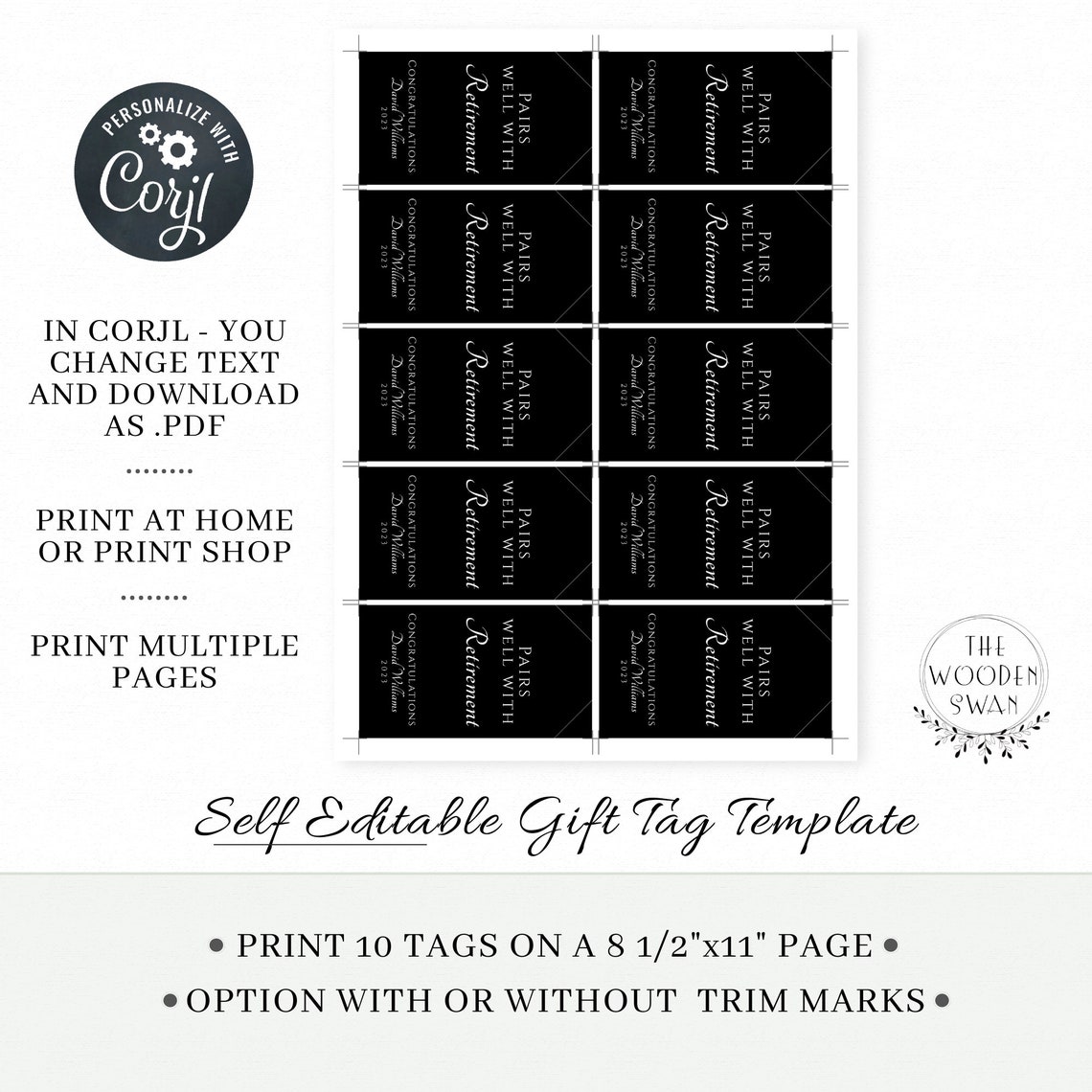 Printable Retirement Gift Tag Template, Retirement Wine Bottle Tag ...