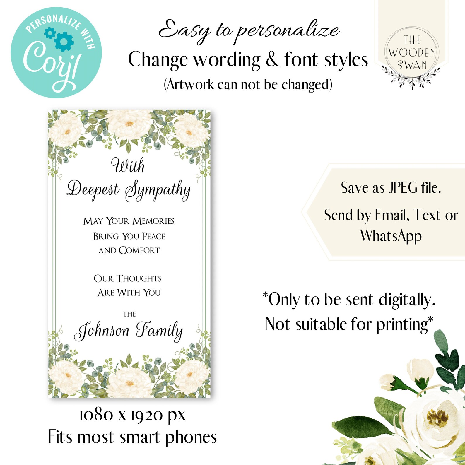 Electronic Sympathy Card Template, Digital Ecard, Condolences Card