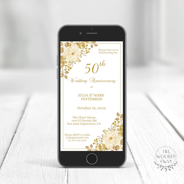Electronic 50th Anniversary Invitation Template - Text Anniversary Invitation - Evite - Any Year Wedding Anniversary - Editable Text 601K