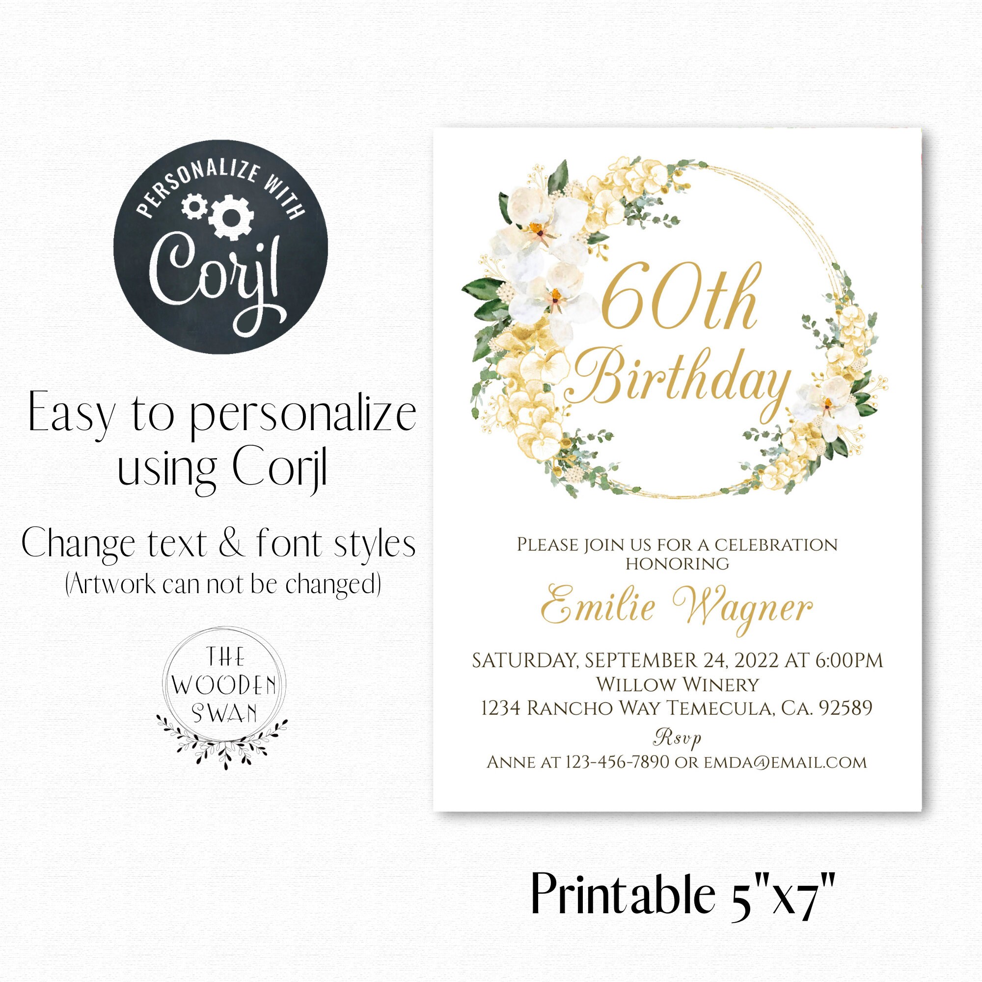 Printable 60th Birthday Invitation Template, 60th Birthday Party Invite ...