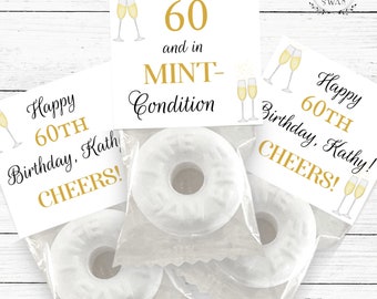 Printable 60th Birthday Mint Favor Topper Template, Custom Mint Party Favors, Party Mint, Sixty Years, Special Birthday, Editable Text, 707K