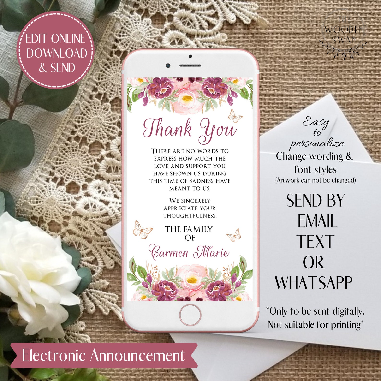 Electronic Thank You Digital ECard Send a Digital Note of Etsy
