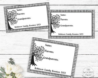 Family Reunion Name Tag Template , Party Name Tags, Family Celebration, Family Tree, Approx. 3.375” x2.33”, Editable Text Template 715K