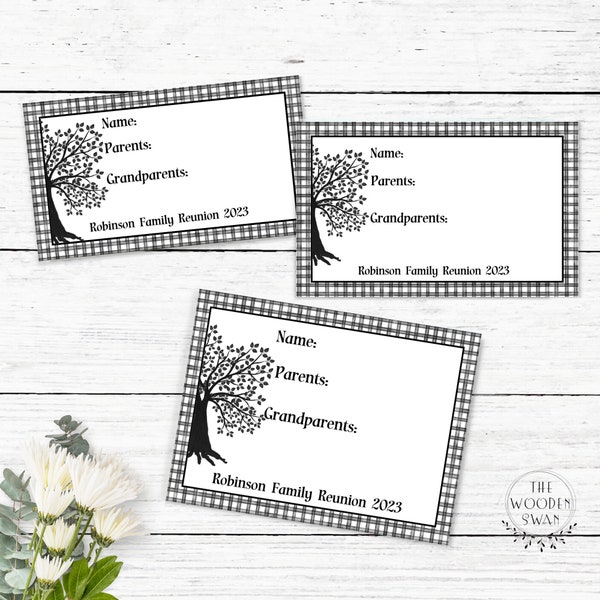 Family Reunion Name Tag Template , Party Name Tags, Family Celebration, Family Tree, Approx. 3.375” x2.33”, Editable Text Template 715K