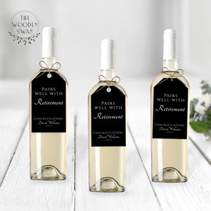 Printable Retirement Gift Tag Template, Retirement Wine Bottle Tag, Favor Tag, Apprx. 2x3.5&quot;, Editable Text, Instant Download 737S