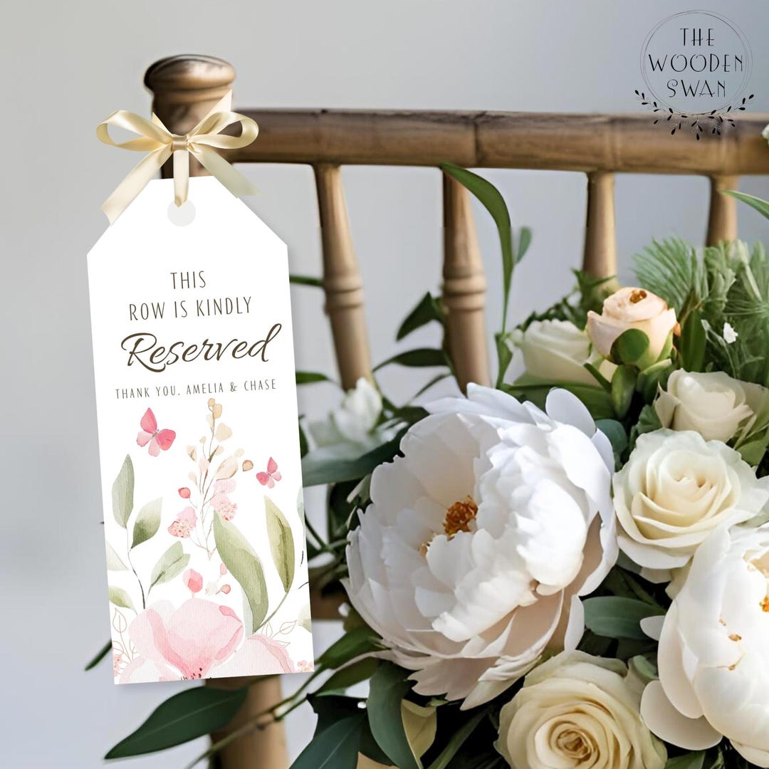 Printable Reserved Chair Tag Template, Floral Greenery Ceremony Decor ...