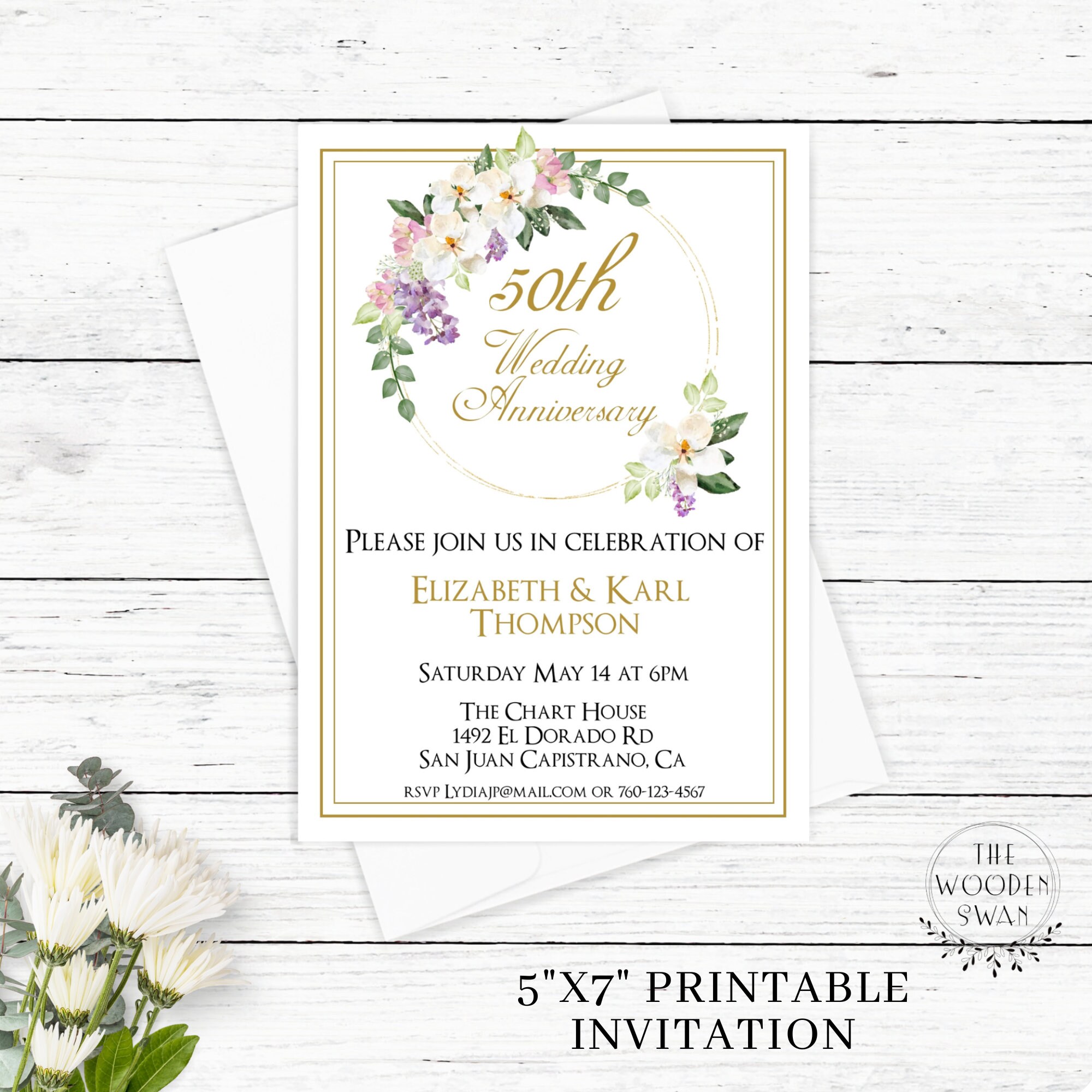 Printable 50th Anniversary 4 Item Template Bundle, 5x7 Invitation ...