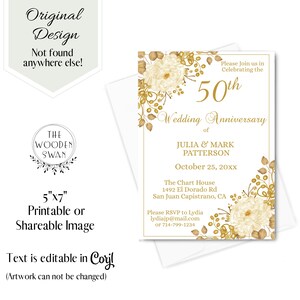 Printable Anniversary Invitation Template, Golden Anniversary, 25, 50 ...