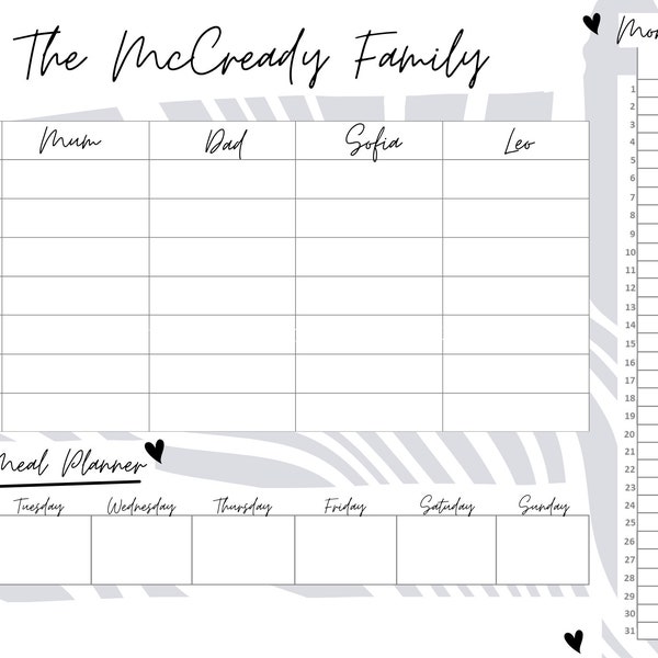 Weekly with Month View Family Planner - Large A3 Wipeable - New Geo Design - Personalised - Free Pen