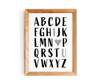 Black and White Alphabet Poster - Printable | ABC art | ABC print | black and white nursery | black and white print | playroom decor |