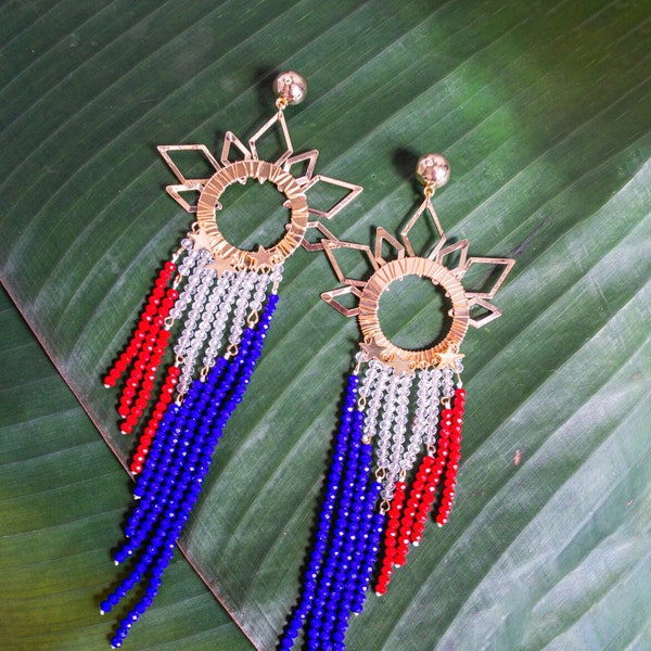 Philippine Sun and Stars with Crystals Earrings | Philippine Flag Earrings