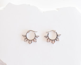Philippine Small Hoop Sun Araw Earrings Silver
