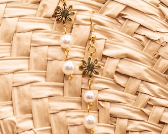 Dainty Philippine Sun and Pearl Danlge Earrings | Araw Earrings | Filipina Earrings