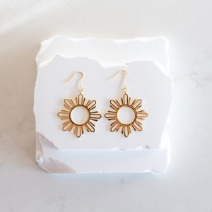 Philippine Sun Hoop Dangle Earrings Gold