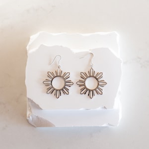 Philippine Sun Hoop Dangle Earrings Silver