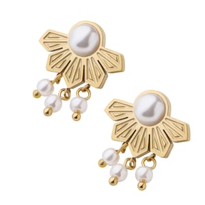 Philippine Half Sun and Pearl Dangle Earrings | Araw Earrings | Filipina Earrings