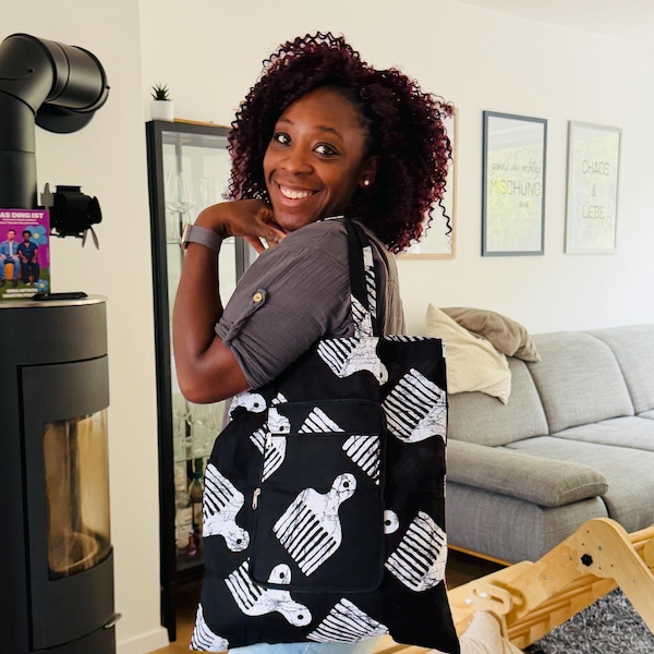 Bolsa de compras de estilo africano - bolsa dos en uno - bolsa de compras plegable - regalo de agradecimiento - estampado de cera - bolsa con cremallera