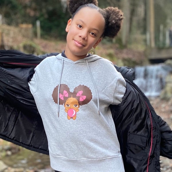 Personalisierter Pullover für Mädchen mit Bügelbild - Afro girl Afro Haare - Geschenkidee für Mädchen  zum Geburtstag- Ostern- Einschulung