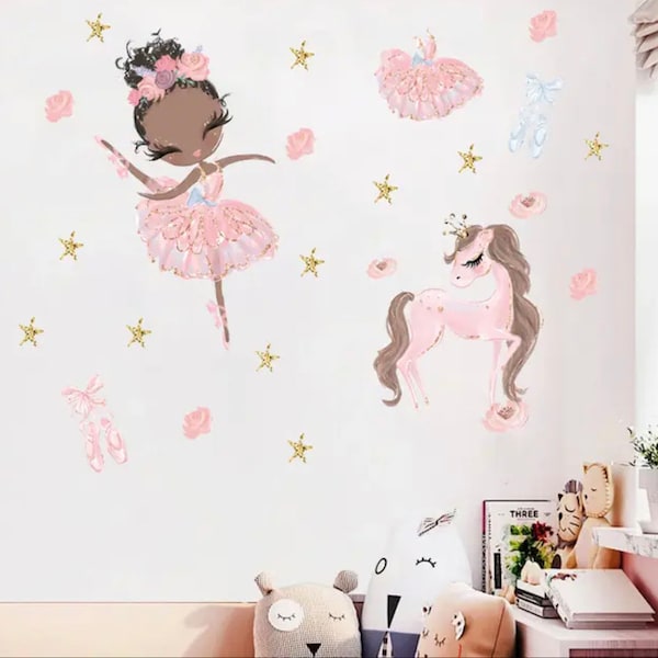 Ballerina Wandtattoo Kinderzimmer Mädchen - Wandsticker Pferd - Wandbilder Kinderzimmer - Wandaufkleber  Mädchen - Wandtattoo black girl