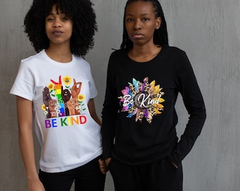 Be kind sweaters, hoodies, t-shirts design with your iron-on image for diversity and variety, unique gift idea