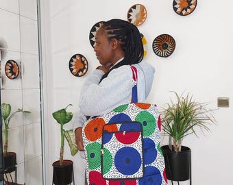 Afrikanische Einkaufstasche - zwei in eins Taschen - Einkaufsbeutel faltbar - Dankeschön Geschenk - Wax Print - Tasche mit Reißßverschluss