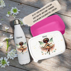 Personalisierte Geschenke,  Trinkflasche Kinder und Brotdose als Geschenkeset für Kinder;  Magische Elfen, Einschulungsgeschenke