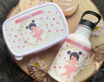 Personalized drinking bottle and lunch box as a gift set for children; Personalized set for school enrollment gift children's birthday