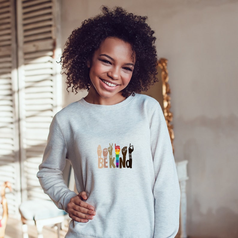 Be kind Pullover, Hoodies, T-Shirts gestalten mit deinem Bügelbild für Diversität und Vielfalt, einzigartige Geschenkidee Bild 9