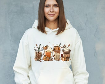 Bügelbild Herbst mit Kürbis, Kaffee Latte für Hoodie oder Sweatshirt, Kaffee-Liebhaber Pullover, Geschenk für Frauen, Bügelfolie Halloween