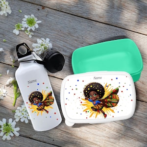 Personalisierte Geschenke,  Trinkflasche Kinder und Brotdose als Geschenkeset für Kinder;  Superheldinnen, Einschulungsgeschenke