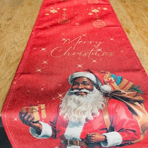Einzigartige Weihnachtstischdecke mit Schwarzen Weihnachtsmann | Weihnachtstischläufer | Weihnachtstischdekoration | Weihnachtsgeschenk