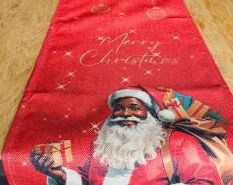 Einzigartige Weihnachtstischdecke mit Schwarzen Weihnachtsmann | Weihnachtstischläufer | Weihnachtstischdekoration | Weihnachtsgeschenk