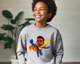 Melanin Pullover, Hoodie, T-Shirts, Kappen, Sportbeutel, Black Hero Bügelbilder - Schwarze Jungs Kleidung - Bipoc Junge- Superhelden