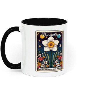 Keramische mok geboortebloem december tarotkaart narcis