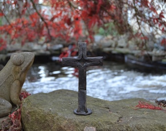 Hand forged railroad spike cross