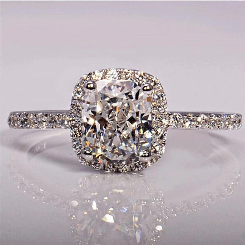 Brilliant Cushion Cut CZ Ring With Plated Sterling Silver Etsy